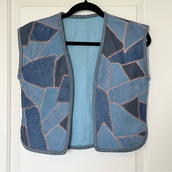 Handmade Jackets & Blazers - Unique one of a kind Handmade Patchwork Denim Vest, lined, size small